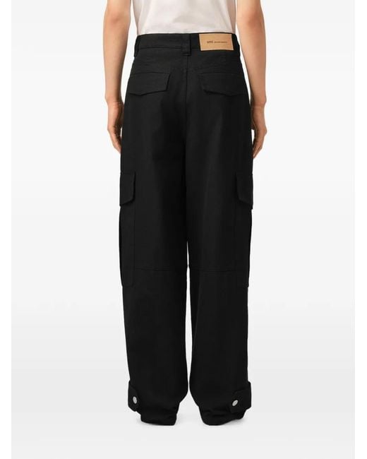 AMI Black Baggy-Fit Cargo Cotton Trousers for men