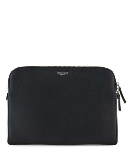 Giorgio Armani Black Logo-stamp Leather Laptop Bag for men