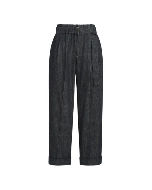 Brunello Cucinelli Black Cotton Denim-Effect Twill Loose Sartorial Trousers With Monili