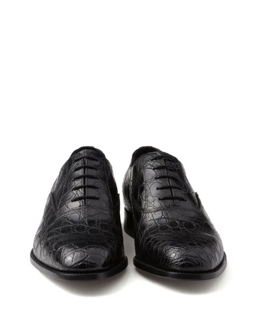 Prada Black Crocodile-Effect Leather Oxford Shoes for men