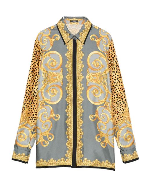 Camicia Con Stampa Cheetah Foulard di Versace in Metallic