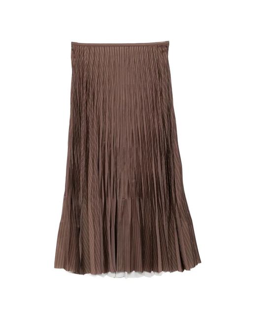 JNBY Brown Pleated Pinstripe Skirt