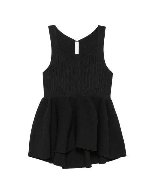 CFCL Black Ribbed Flared-Hem Top