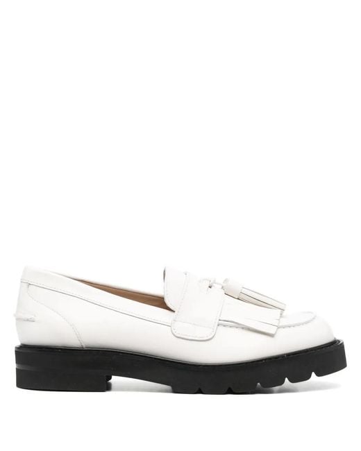 Stuart Weitzman White Mila Lift Pearl Leather Loafers