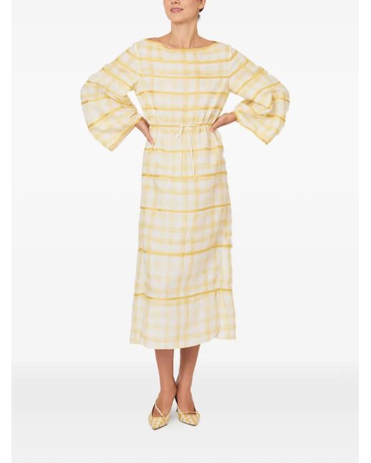 Rosie Assoulin White Plaid Bell-Sleeve Dress