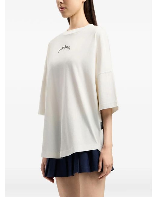 Palm Angels White Curved Logo Over Tee