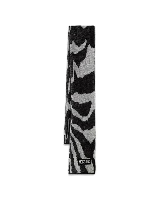 Moschino Black Zebra-Pattern Logo-Patch Scarf