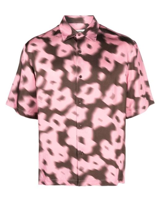 Sandro Pink Floral-print Short-sleeve Shirt for men