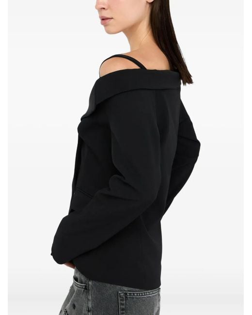 Liu Jo Black Button-Embellishment Off-Shoulder Top