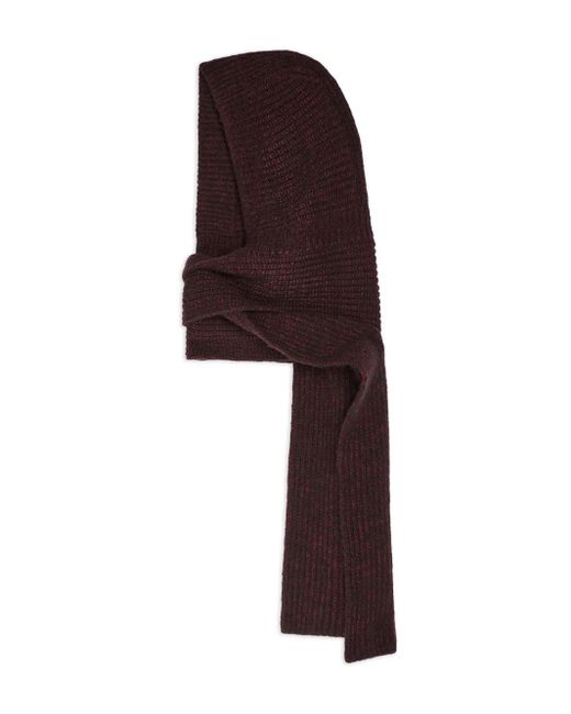 Dries Van Noten Purple Hooded-Ribbed Scarf