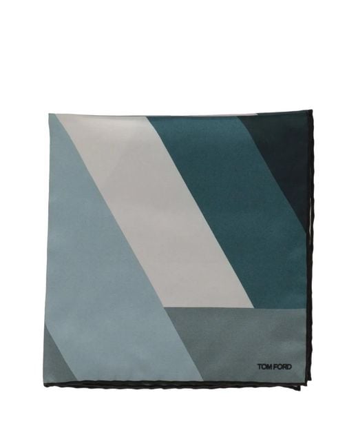 Tom Ford Blue Geometric-Print Pocket Square for men