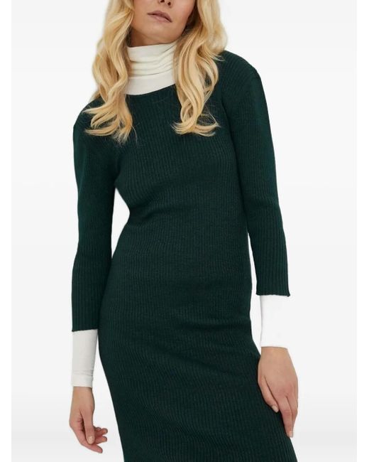 Bruuns Bazaar Green Ribbed Side-Split Midi Dress