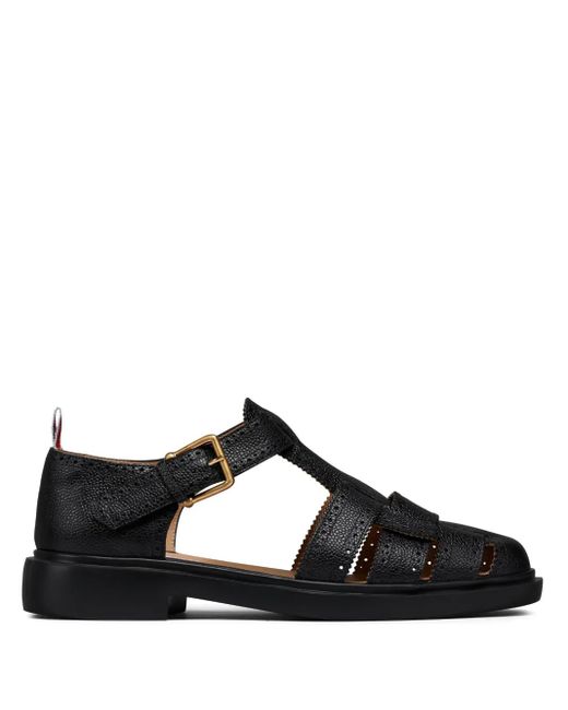 Thom Browne Black Pebble-Grain Leather Fisherman Sandals for men
