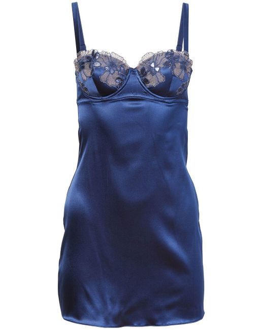 Fleur du Mal Violet Floralembroidered Slip Dress in Blue Lyst