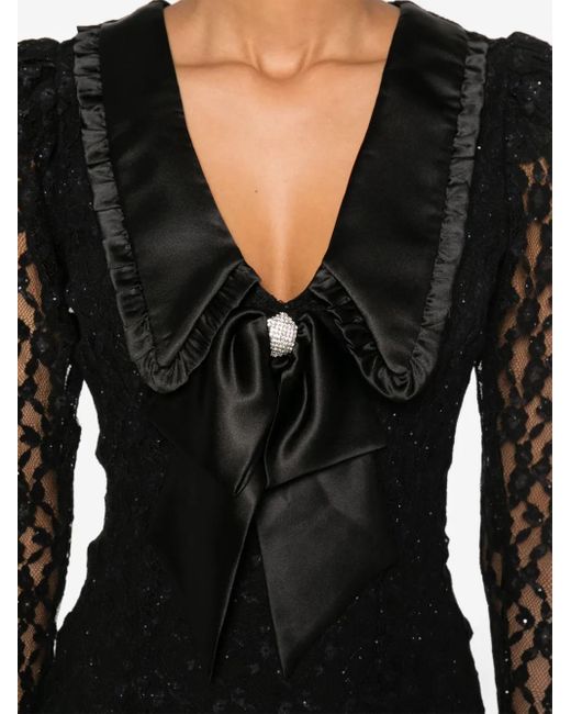 Nissa Black Floral-Lace Maxi Dress