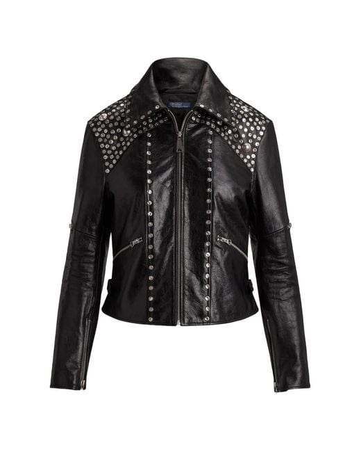 Polo Ralph Lauren Black Stud-Embellished Leather Jacket