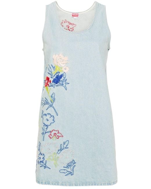KENZO Blue Jeanskleid mit Drawn Flowers-Stickerei