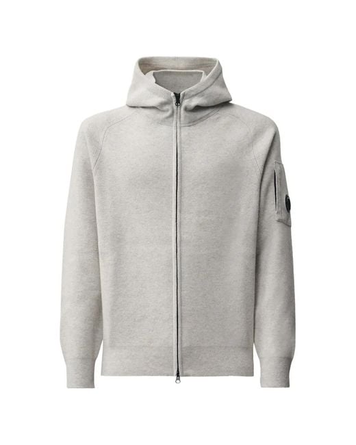C P Company Gray Lens-Detail Zip-Up Hoodie for men