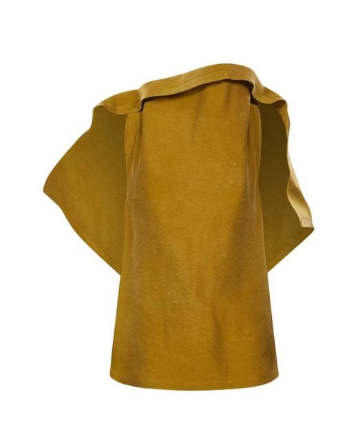 Magda Butrym Yellow Ruffled-Trim Tie-Fastening Top