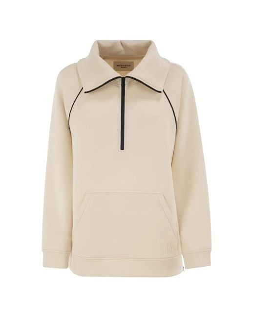 Weekend by Maxmara Natural Ballata Half-Zip Contrast-Piping Sweatshirt