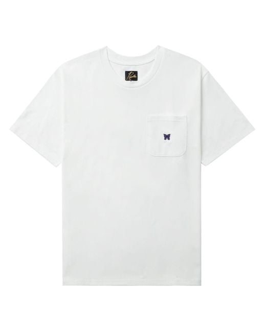 Needles White Cotton T-shirt With Logo for men