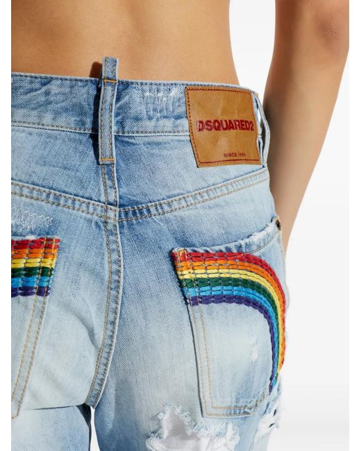 DSquared² Blue Boston Distressed-Detail Jeans