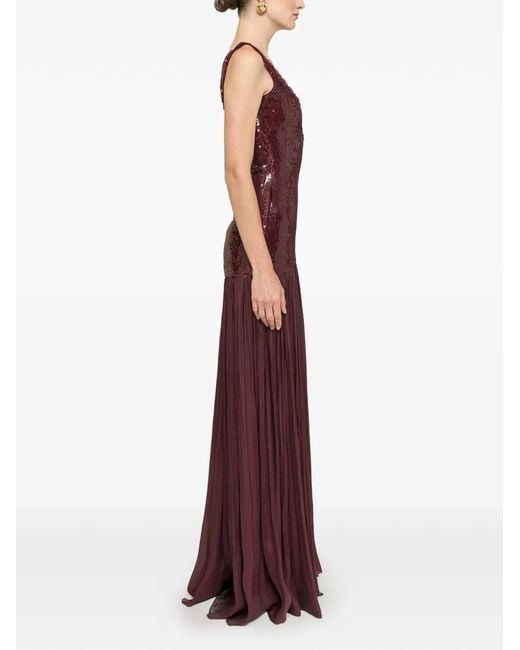 Nissa Purple Sequin-Embellished Crystal-Detail Maxi Dress
