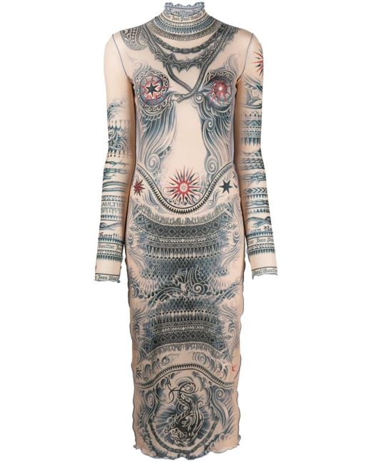 Jean Paul Gaultier Midi-jurk Met Print in het Brown