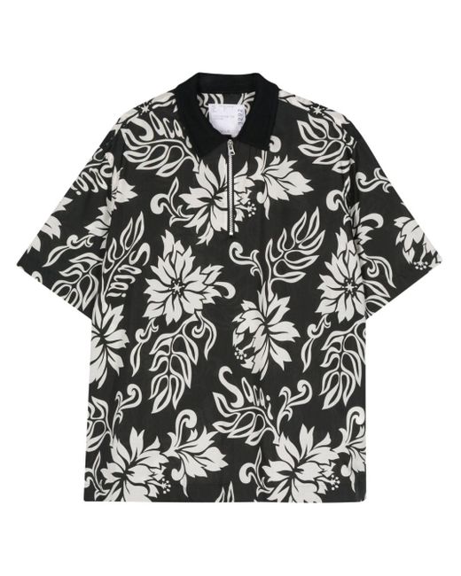 Sacai Black Floral-print Poplin Shirt for men