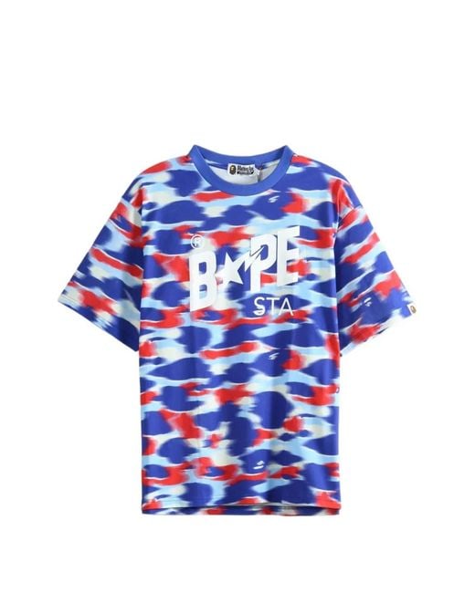 A Bathing Ape Blue Camouflage-Print T-Shirt for men