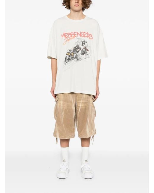 KAMIYA White Motorbike Messengers-Print Distressed T-Shirt for men