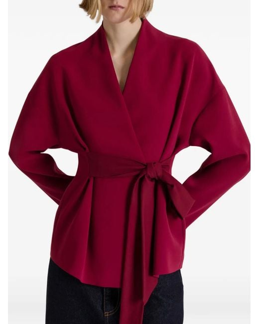 Alberta Ferretti Red Collarless Wrap Coat