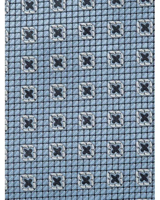 Zegna Blue Geometric-Pattern Silk Tie for men