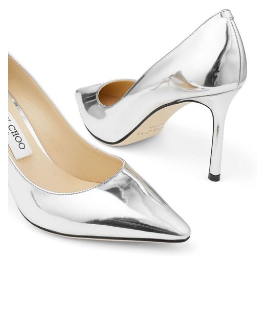 Jimmy Choo White Romy 85mm Mirrored Leather Pumps