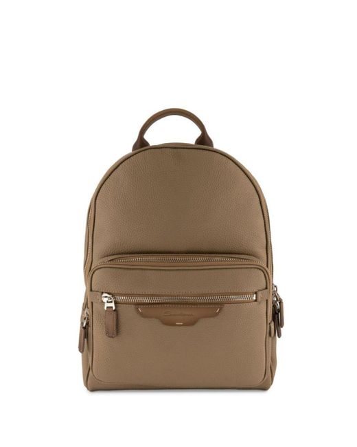 Santoni Brown Grained-leather Backpack for men