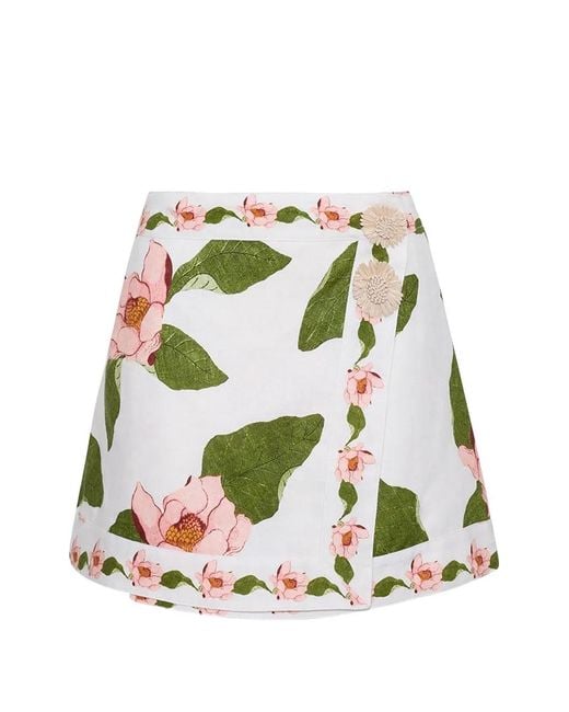 Cara Cara White Fischer Floral-Print Mini Skirt