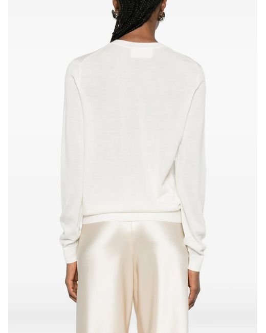 Bompard White Long-Sleeve Round-Neck Sweater