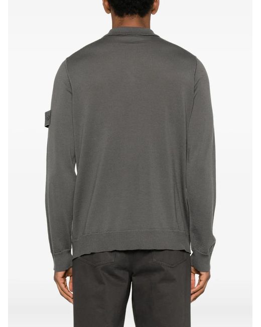 Stone Island Gray Long-Sleeve Polo Shirt for men