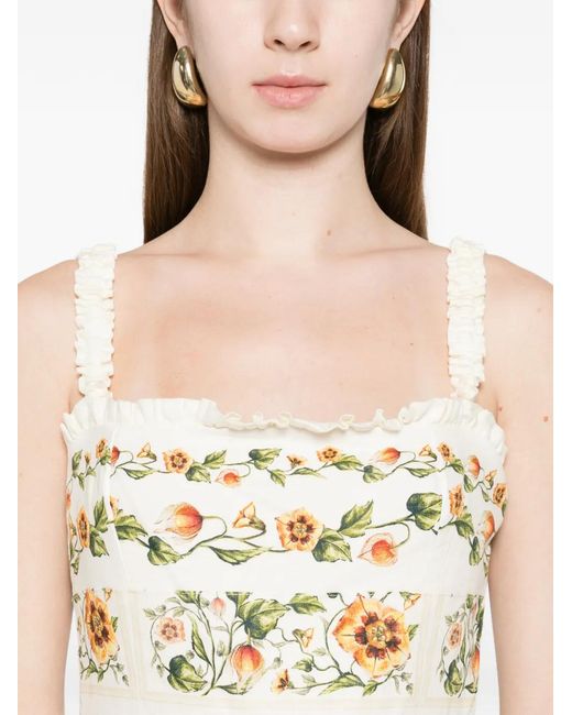 Agua Bendita Metallic Nispero Uchuva Strappy Floral Midi Dress