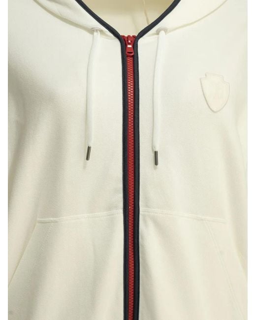 Brunello Cucinelli White Logo-Patch Zip-Up Hoodie