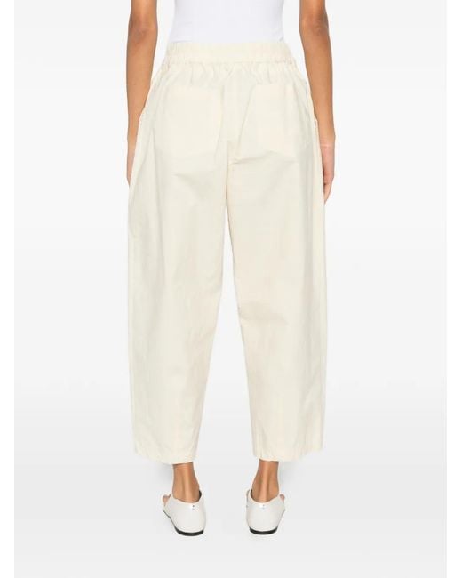 Psophia White Pleated Elasticated-Waistband Cotton Trousers