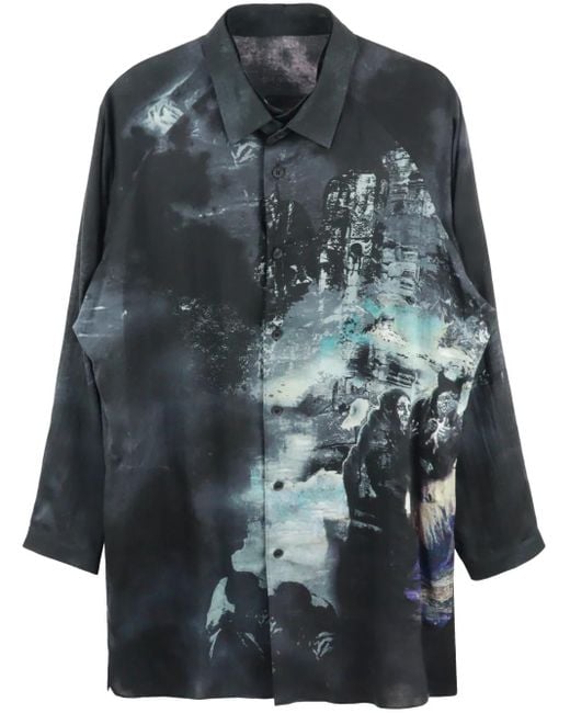 Yohji Yamamoto Gray J-Pt Illustration-Print Shirt for men