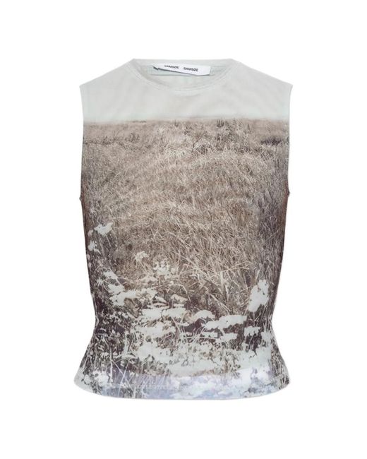 Samsøe & Samsøe Gray Saangel Landscape-Print Top