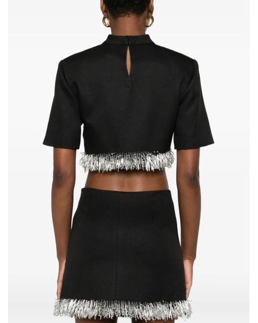 Jonathan Simkhai Black Fringe-Trimmed Short-Sleeve Top