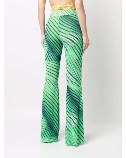 ANDAMANE Green Graphic-Print Flared Pants