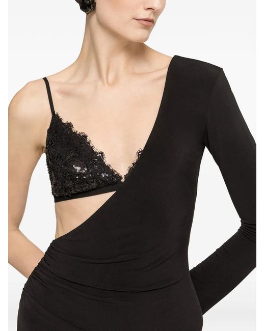 Nissa Black Asymmetrical Sequin-Embellished Dress