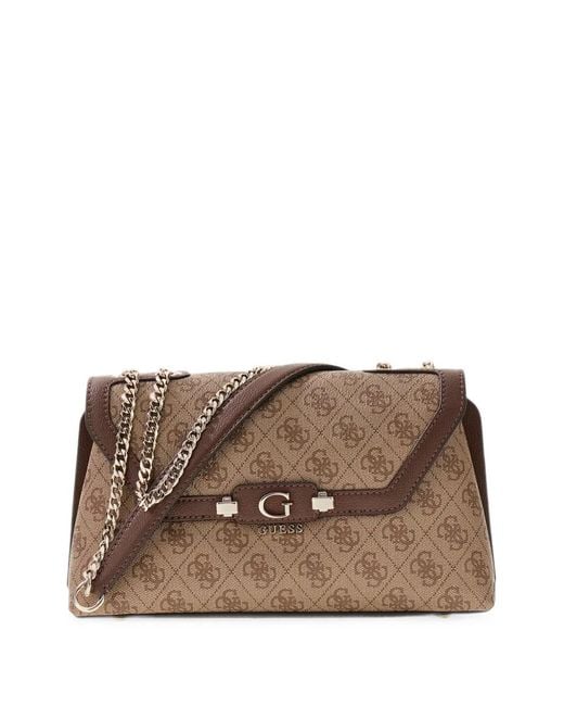 Guess Brown Lindsey Logo-Print Cross Body Bag