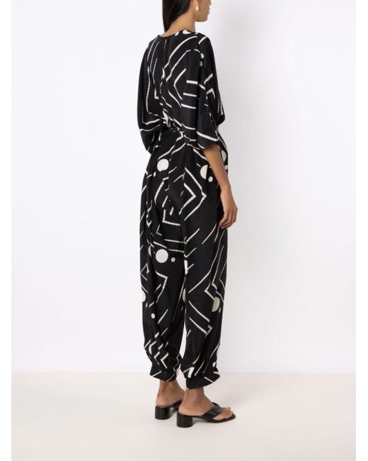 Adriana Degreas Black Deco Geometric-print Silk Jumpsuit