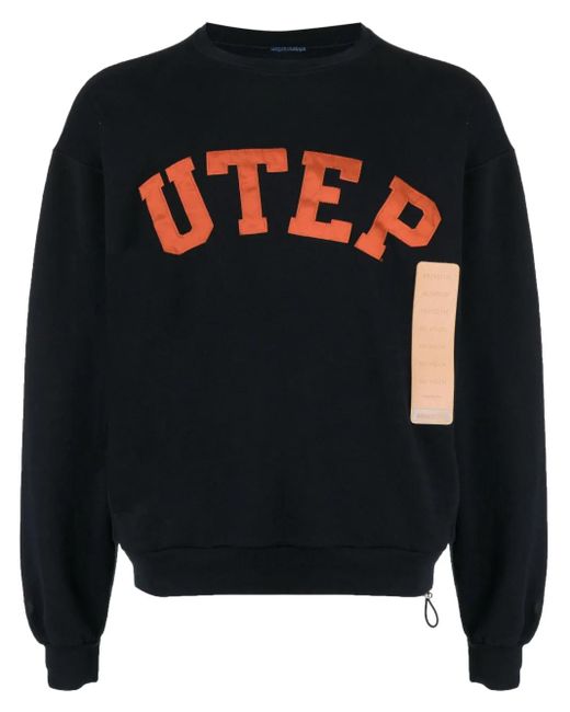 4SDESIGNS Black Utep-Print Cotton Sweatshirt for men