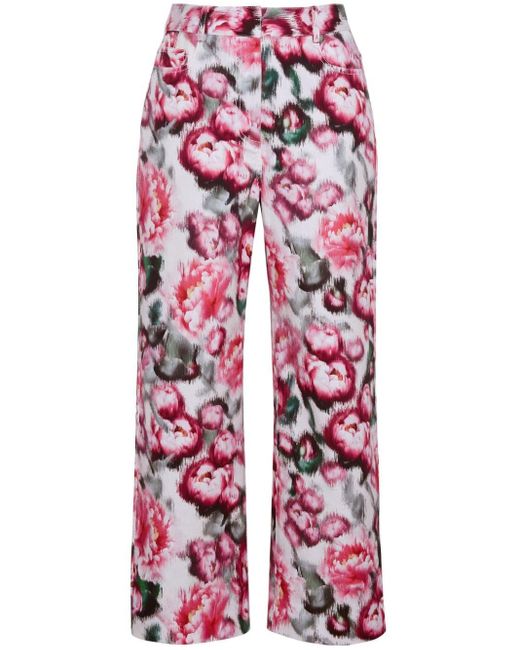 Adam Lippes Red Alessia Floral-print Cropped Trousers